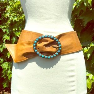Leather belt with Turquoise Buckle